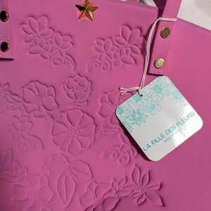 La Fille Des Fleur's Pink Floral Neoprine Embossed Tote Bag